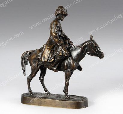 null LANCERAY Eugène Alexandrovitch (1848-1886) Cosaque à cheval au repos. Bronze...