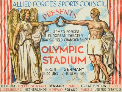 null Rare affiche des 2es Jeux Interalliés à Berlin en 1946. Le conseil des sports...
