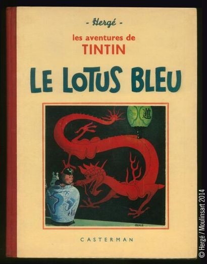 HERGÉ TINTIN 05 LE LOTUS BLEU, A9 Casterman 1939. Petite image collée, avec Hergé...