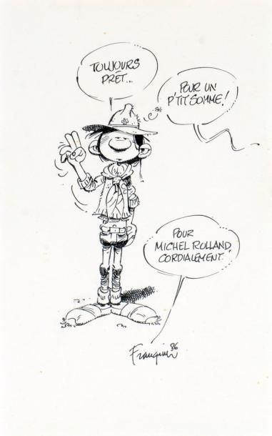 FRANQUIN, ANDRÉ GASTON LAGAFFE Encre de chine pour une superbe illustration de 1986...
