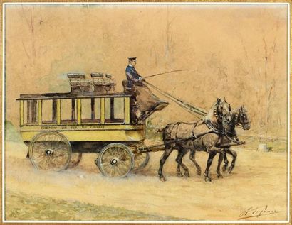 Charles Olivier de Penne (1831-1897) Mail Coach. Aquarelle sbd. 20,5 x 26 cm