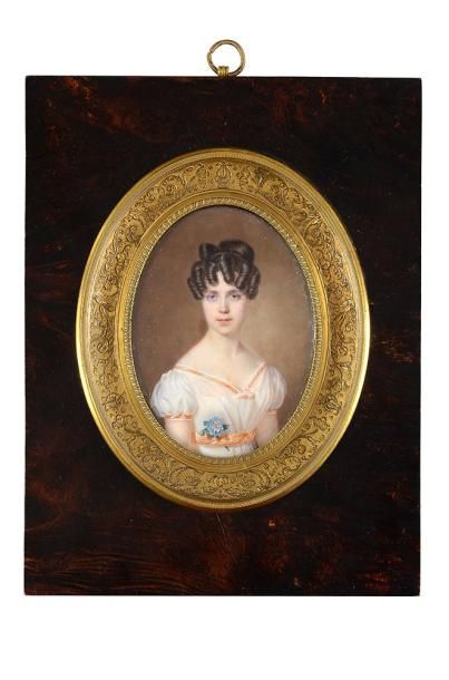 Amélie DAUBIGNY, née d'AUTEL (Paris, 1793 - Paris, 1861) Jeune femme en robe blanche...