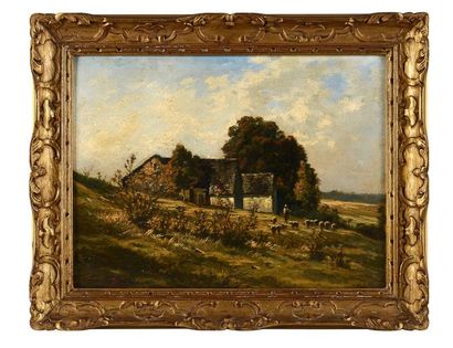 LOUIS HUMBERT (1835-1910) Berger et ses moutons 1888 Huile sur panneau signée en...