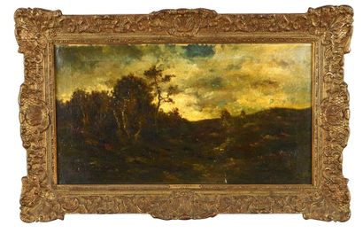 Henri-Joseph HARPIGNIES (1819-1916) Paysage boisé Huile sur toile signée en bas à...