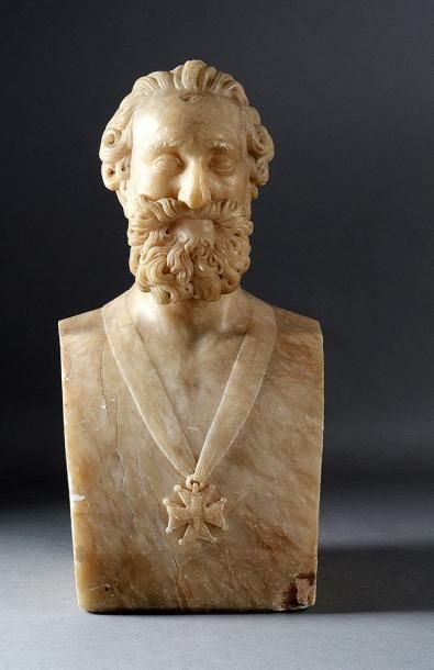  Buste d'Henri IV en albâtre Portant la médaille du Saint Esprit Signé « Léonce fecit...