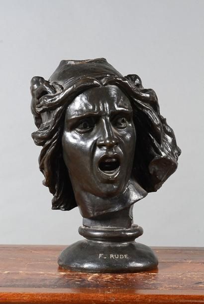 François RUDE (1784-1855) Tête de la Marseillaise. Epreuve en bronze à patine noire,...