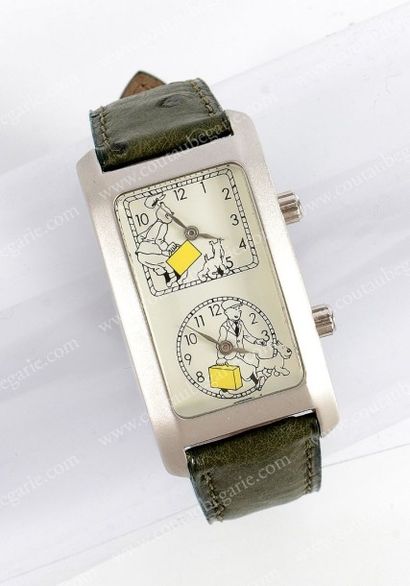 null Une montre « Tintin » Globe-Trotter/L'Oreille Cassée, en acier à double fuseaux...