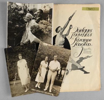 null Ensemble de 2 photos et 2 cartes postale de Suzanne Lenglen avec Patterson,...