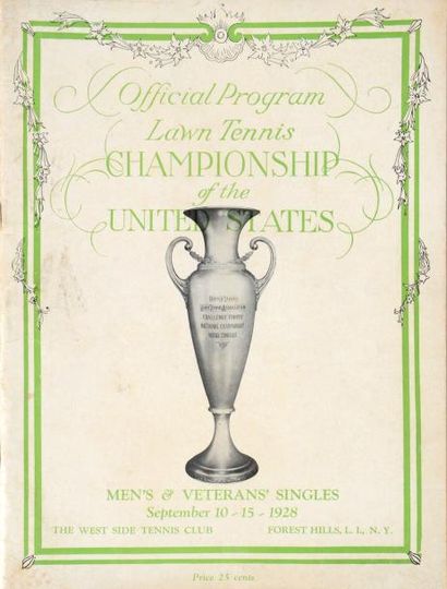 null Programme des Championnats des états-Unis en 1928 à Forest-Hills. Victoire finale...