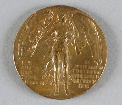 null 1908. Londres Médaille officielle de participant. En bronze doré. graveur Bertram...
