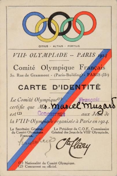 null 1924. Paris Rare ensemble de l'athlète français Marcel Muzard (1894-1966) qui...
