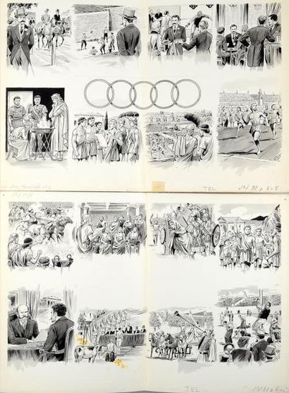 RIGOT Robert «La Grande Aventure des Jeux Olympiques». Ensemble de 12 planches originales...