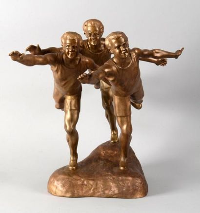Exceptionnelle sculpture en bronze. «L'Arrivée...