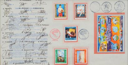 null Série de timbres de la Coupe du Monde 1986 au Mexique. Signatures de tous les...