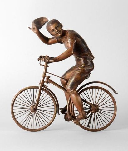 Sculpture en bronze «Le Salut du cycliste»....