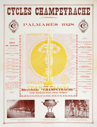 null Affiche Palmarès 1928 des cycles Champeyrache. Tour du Sud Est et nombreuses...