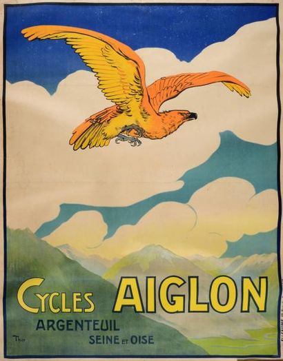 null Affiche des cycles «Aiglons» signée Walter Thor (1870-1929). Imprimerie G. Elleaume....