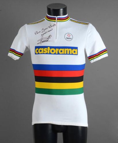null Maillot de Champion du Monde de cyclo cross porté par Dominique Arnoult avec...