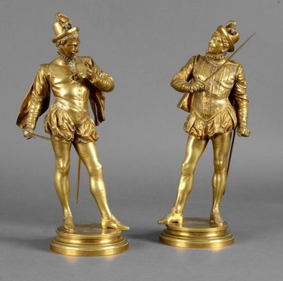 null Paire de sculptures en bronze «Duellistes». Circa 1880. Signés sur la terrasse...