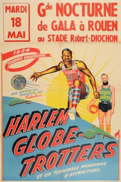 null Affiche des Harlem Globe-Trotters, gala à Rouen lors de la tournée Européenne...