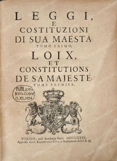null [RELIURE AUX ARMES]. Leggi, e costituzioni di sua Maestà [...] Loix, et constitutions...