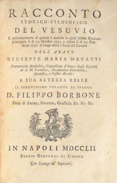 null [VULCANOLOGIE]. MECATTI (Guiseppe Maria). Racconto storico-filosofico del Vesuvio...