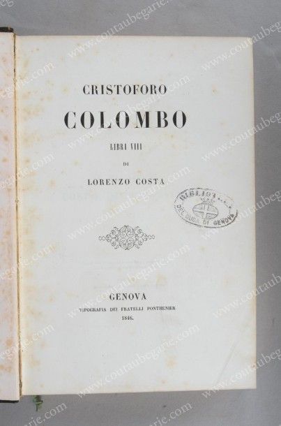 COSTA Lorenzo Cristoforo Colombo, libri VIII, Gênes, Fratelli, 1846, doré sur tranches....