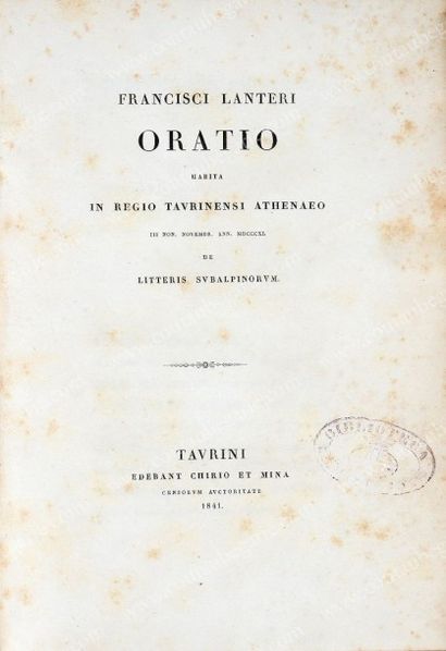 LANTERI Francisci Oratio Habita in regio taurinensi athenaeo, Turin, Edebant Chirio...