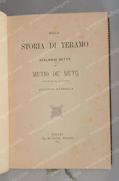 DE MUTJI, Muzio Della storia di Teramo, dialoghi sette, Teramo, 1893. Grand in- 4°,...