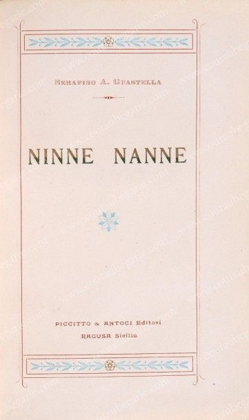 GUASTELLA A Serafino. Ninne Nanne, Raguse, sd. [circa 1900]. In-8°, doré sur tranches,...