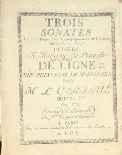 [Prince de Ligne] Partition imprimée intitulée «Trois sonates pour la Harpe avec...