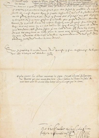 [CHARLES IX, roi de France (1550-1574)] Lettre manuscrite signée De Viene, adressée...