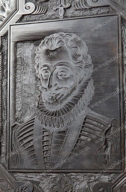 HENRI IV, roi de France Plaque en bois sculpté pour gravure, représentant au centre...