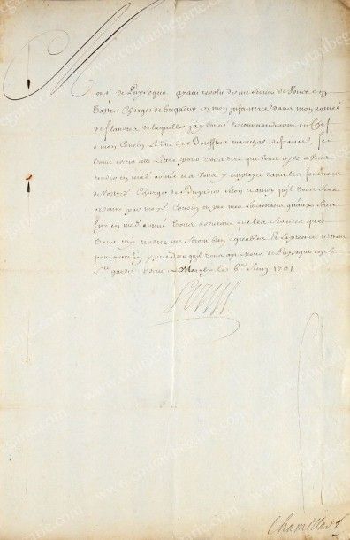 LOUIS XIV, roi de France (1649-1686) Lettre de service signée Louis, le 6 juin 1701...