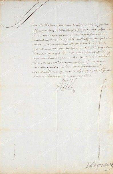 LOUIS XIV, roi de France (1649-1686) Lettre de service signée Louis, le 8 novembre...