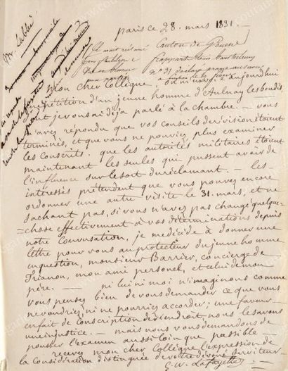 LAFAYETTE Georges Washington, marquis de la (1779-1849) Lettre autographe signée...