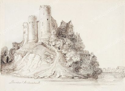 BEAUCHESNE Alcide Vicomte de (1804-1873) Vue du château de la Maison de Bourbon l'Archambault....