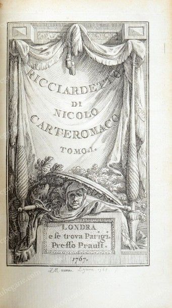 CARTEROMACO Nicolo Ricciardetto, publié à Londres, chez Preffo Prault, 1767, 3 volumes,...