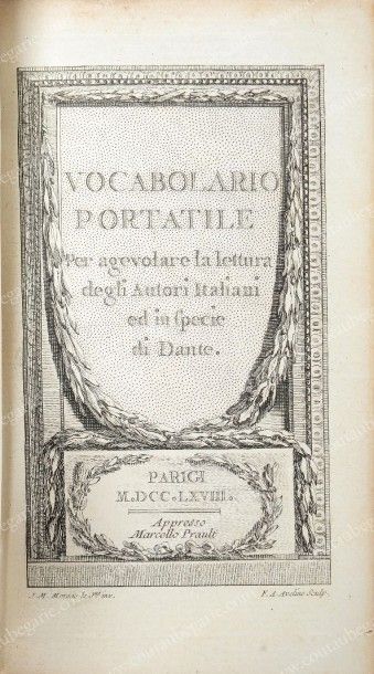 VOCABOLARIO PORTATILE Publié à Paris, chez Marcello Prault, 1768, 1 volume, texte...