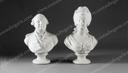 LOUIS XVI roi de France et MARIE-ANTOINETTE, reine de France Belle paire de bustes...