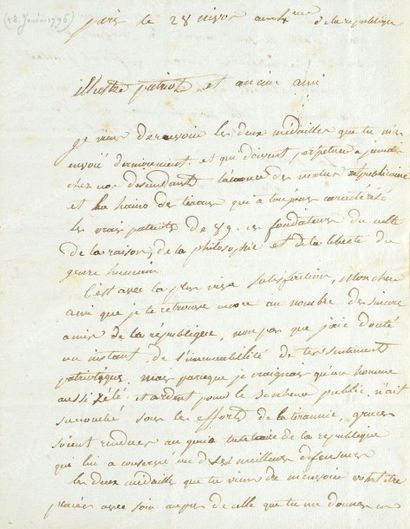 [FUITE A VARENNE]. DROUET Jean-Baptiste (1763-1824) Membre de la Convention et du...