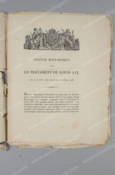 null TESTAMENT DE LOUIS XVI. «Fac-similé du Testament de Louis XIV, on y joint le...