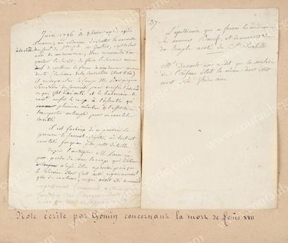 null MORT DE LOUIS XVII. Note manuscrite écrite par Jean-Baptiste Gomin (1757- 1841),...