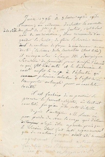 null MORT DE LOUIS XVII. Note manuscrite écrite par Jean-Baptiste Gomin (1757- 1841),...
