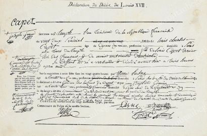 null ACTE DE DECES, de Louis XVII (1785-1795). Fac-similé imprimé de la déclaration...