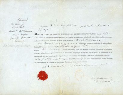 MARIE-THERESE, princesse de France, Madame Royale (1778-1851) Brevet sur parchemin...