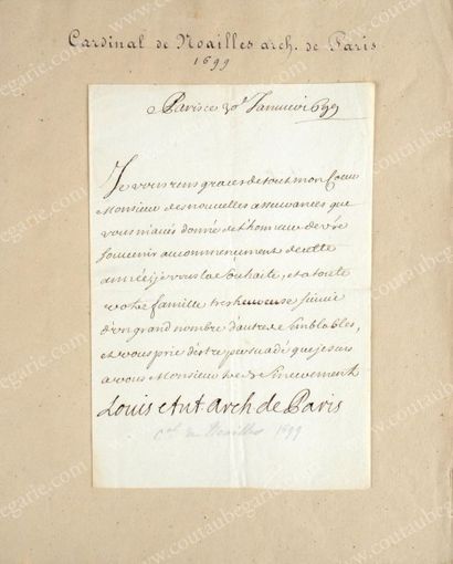 NOAILLES, Louis-Auguste Cardinal (1651-1729) Archevêque de Paris. Lettre manuscrite...