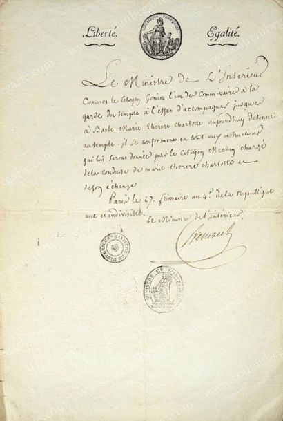 BENEZECH Pierre (1749-1802) Lettre signée Benezech, datée du 27 Primaire de l'An...