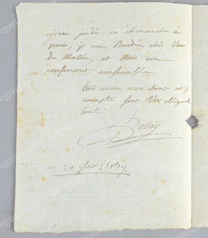 PALLOY Pierre-Francois (1755-1835) Lettre autographe signée Palloÿ, le 20 septembre...