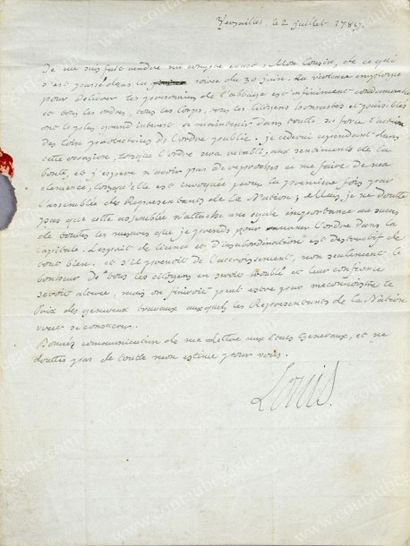 LOUIS XVI, roi de France Lettre manuscrite signée Louis adressée à l'archevêque de...